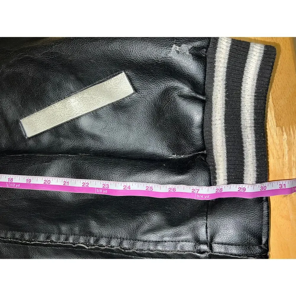 NFL Oakland Raiders Leather Jacket Football Black Silver Outerwear Stained Large